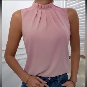 Halter neck frill trim blouse bnwt gorgeous pink, longer to tuck in